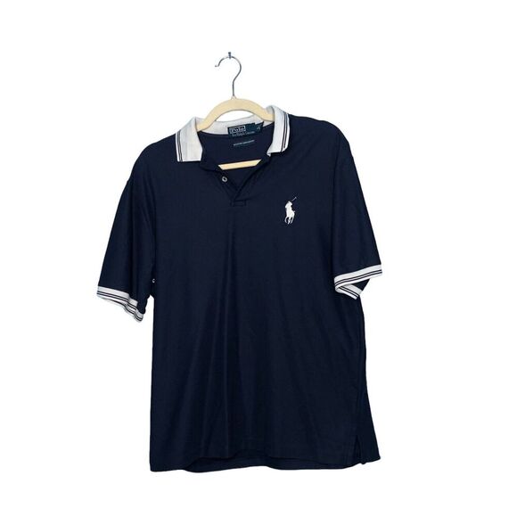 Vintage Polo Ralph Lauren Shirt Mens Large Blue Polo Short Sleeve Cotton - Picture 1 of 9